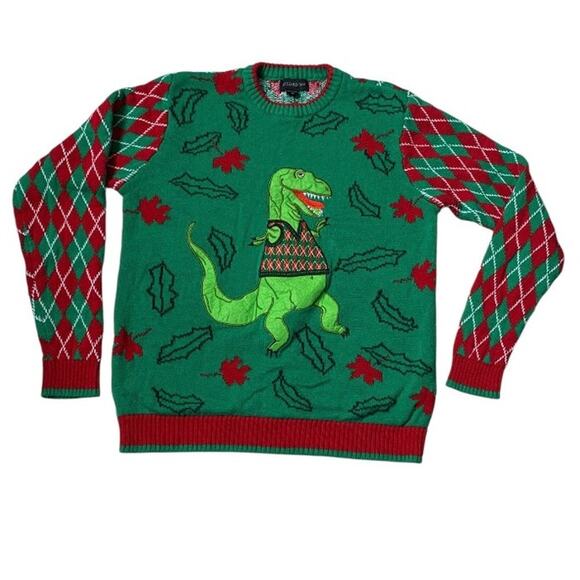 Blizzard Bay Mens Size Medium Ugly Christmas Sweater Dinosaur Embroidered Cotton - Picture 7 of 7